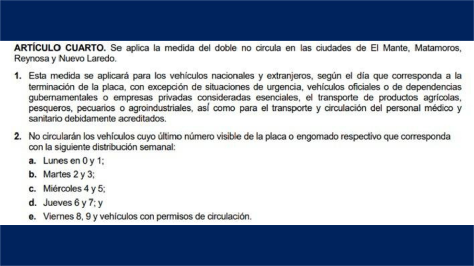 Hoy no circula se elimina de la zona sur; y se aplican modificaciones menores a nuevo decreto de Salud 