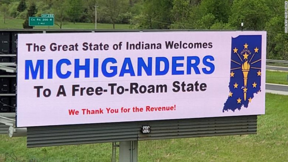 Indiana coloca letreros en salida con Michigan para que la gente se cuestione el ir 