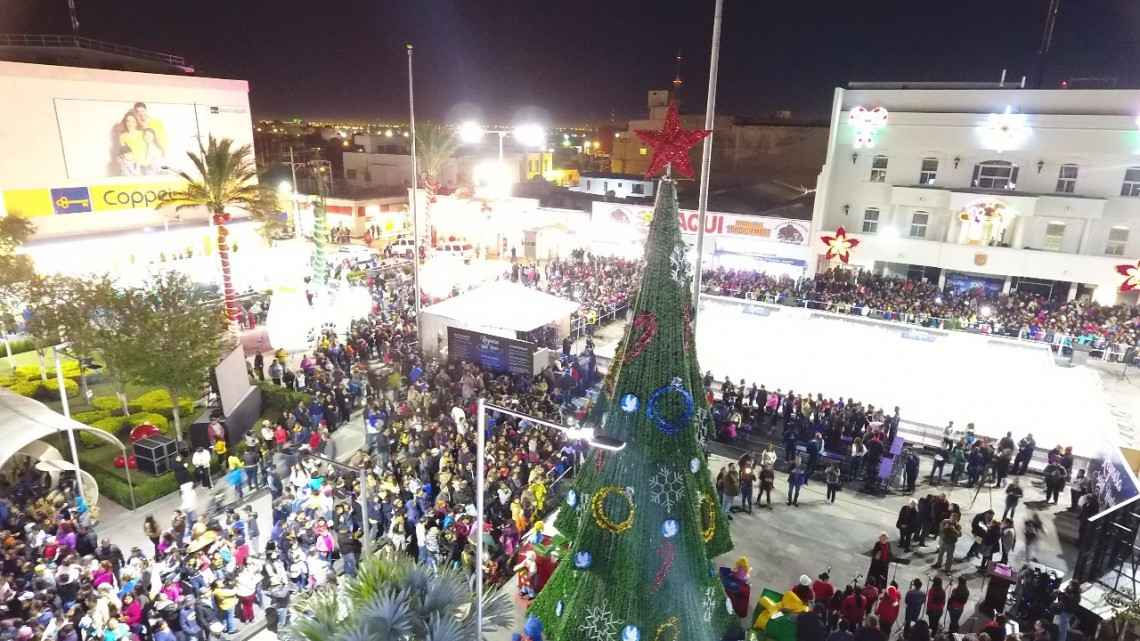 Niños encienden junto con alcaldesa Pino Navideño