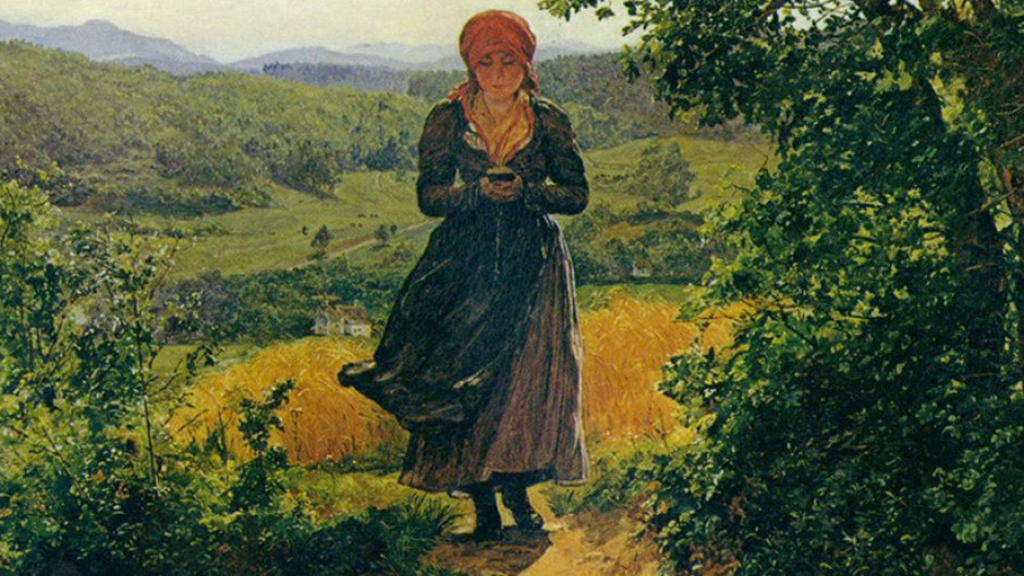 ¿Un teléfono móvil en pintura del siglo XIX?