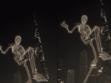 Drones en Dubái crean esqueleto gigante por Halloween