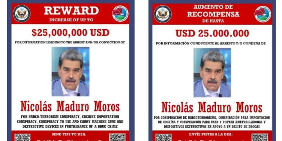 DEA ofrece hasta 25 mdd por Nicolás Maduro y lo señala como líder del Cártel de los Soles