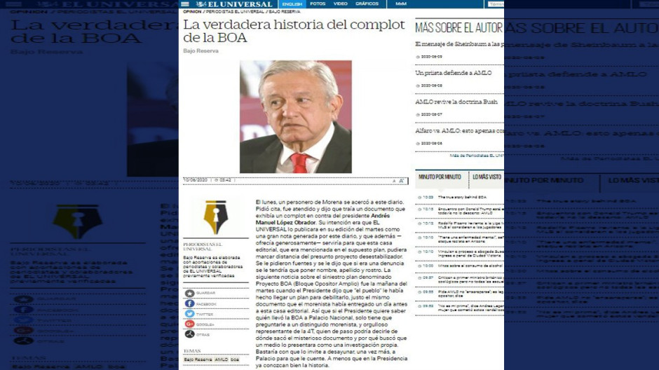 Asegura El Universal que proyecto BOA llegó primero al diario 