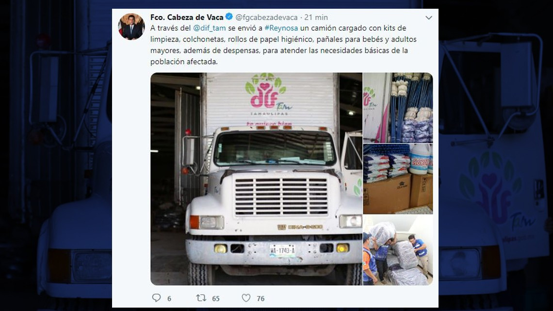 DIF Tamaulipas envía ayuda a familias afectadas en Reynosa