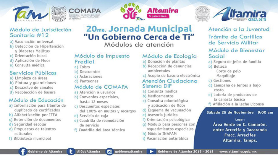 Invitan a 20ma. Jornada Municipal “Un Gobierno Cerca de Ti”