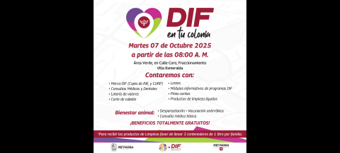 Acercará DIF-Reynosa servicios gratuitos al fraccionamiento Villa Esmeralda