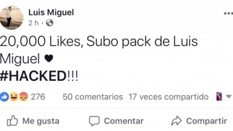 Hackean el Facebook de Luis Miguel