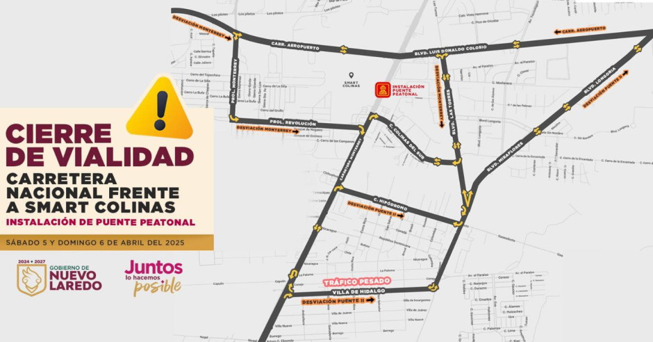 Cerrarán tramo de carretera nacional por instalación de puente peatonal