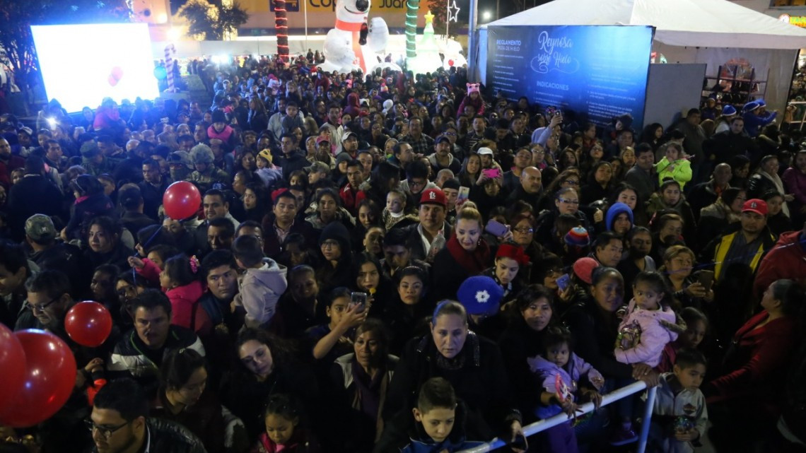 Niños encienden junto con alcaldesa Pino Navideño