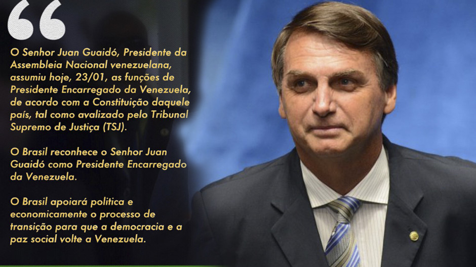 Jair Bolsonaro, reconoce a Juan Guaidó como Presidente de Encargado de Venezuela