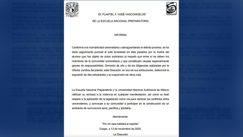 Dos alumnos expulsados y cinco suspendidos de Prepa 5 por broma a Jorge Barrera