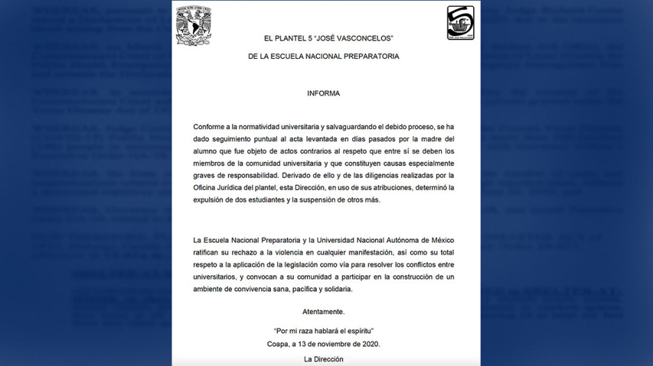 Dos alumnos expulsados y cinco suspendidos de Prepa 5 por broma a Jorge Barrera