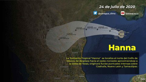 “Hanna” ocasionará lluvias en Tamaulipas, Nuevo León y Coahuila