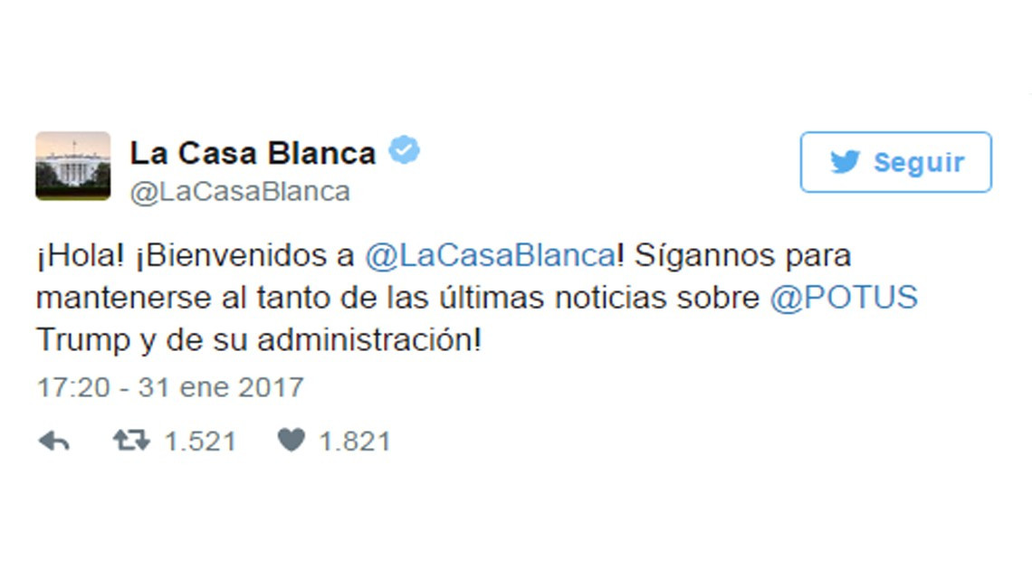Casa Blanca reactiva su cuenta de Twitter en español