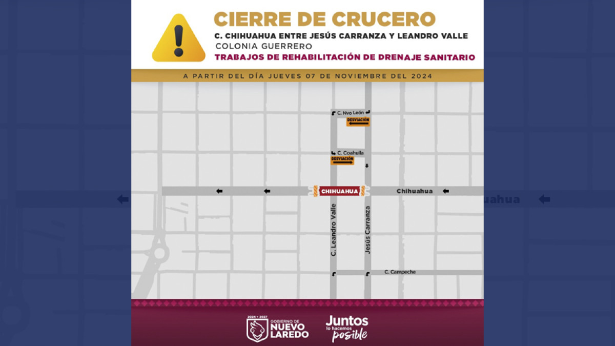 Informa Gobierno Municipal cierre de vialidad por trabajos de rehabilitación