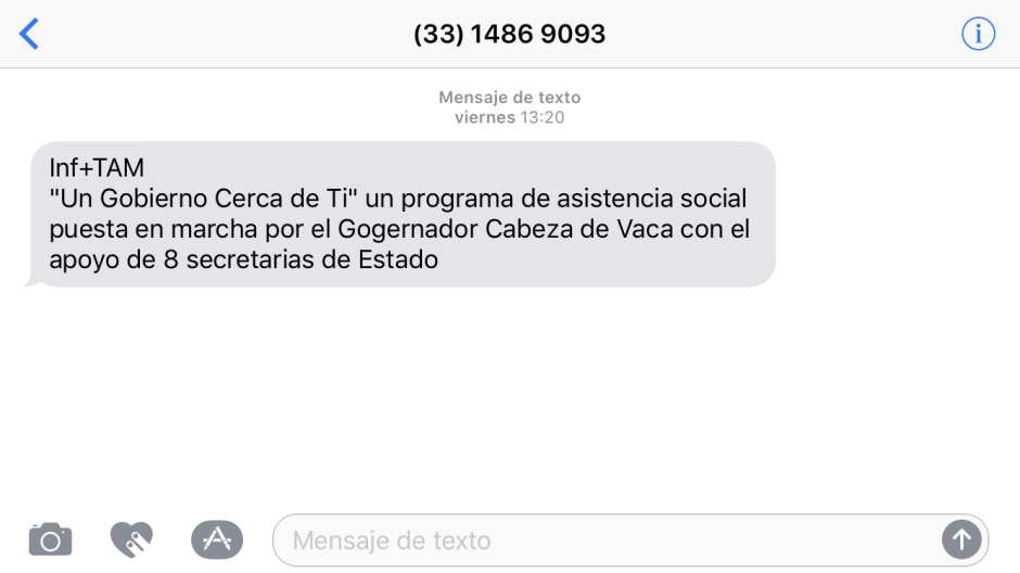No hay campaña del Gobierno de Tamaulipas por SMS vía celular