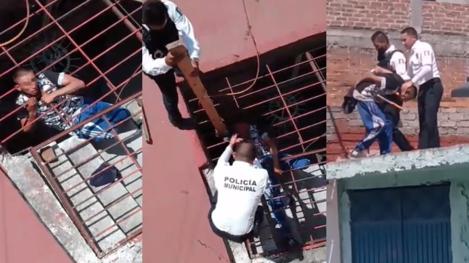 Ladrón se queda con la cabeza atorada al asaltar casa