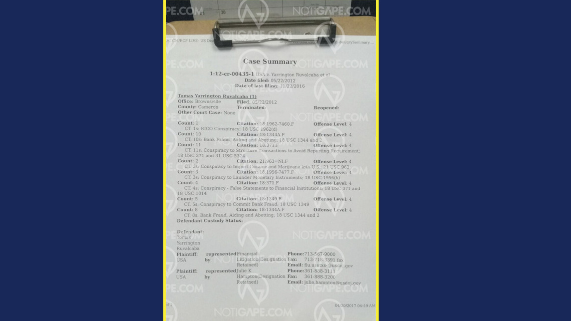 Filtran documentos de la corte de Brownsville con cargos desde hace seis años contra Yarrington y Fernando Cano