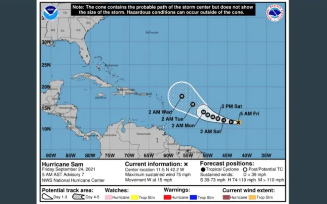 Se fortalece "Sam" en el Atlantico; Es el séptimo huracán de la temporada