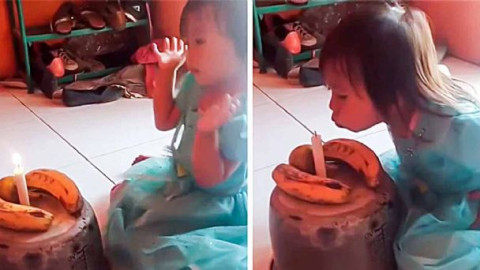 Celebran cumpleaños con pastel hecho de plátanos