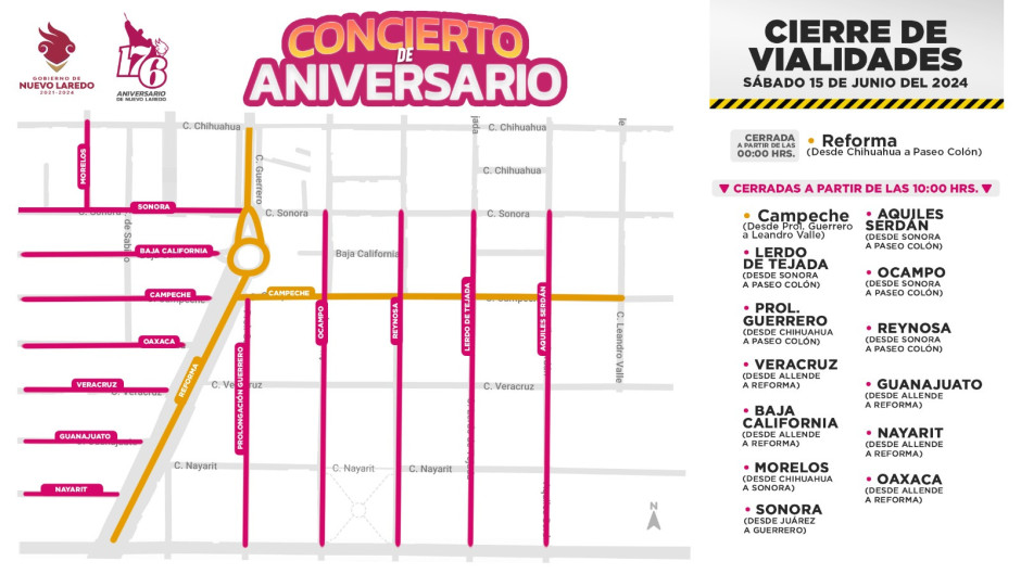 Cerrarán vialidades por concierto de aniversario en Nuevo Laredo