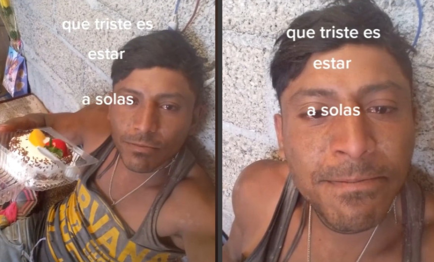 Albañil llora al festejar su cumpleaños solo