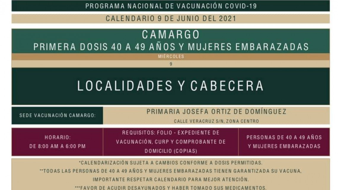 Nuevo Laredo y 9 municipios arrancan esta semana vacunación contra COVID-19 de 40-49 años 