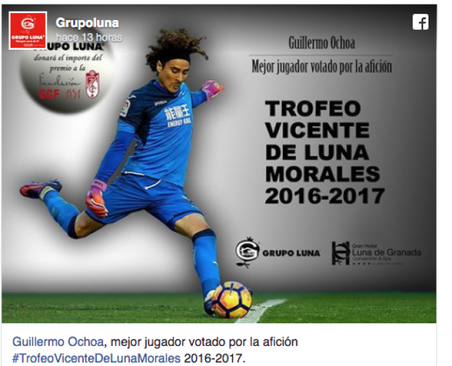 Afición del Granada reconoce a Ochoa como el mejor del club  