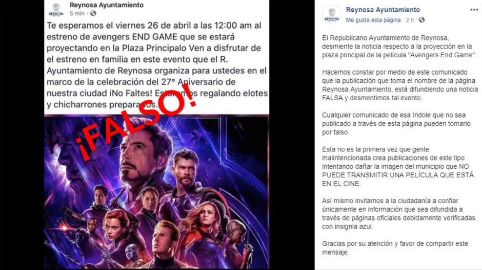 Desmiente Ayuntamiento proyección de "Avengers End Game"