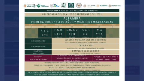 Llega a Altamira primera dosis juvenil contra COVID