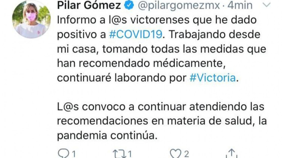 Da positivo Pilar Gómez a Covid-19