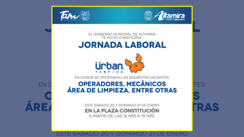 Invita Ayuntamiento a jornada laboral “Urban Tampico”