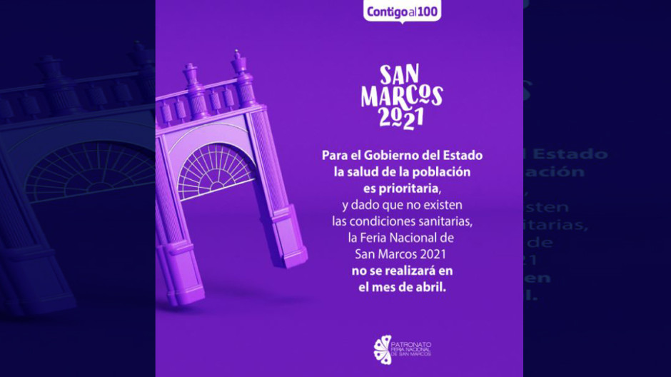 Por segundo año consecutivo, suspenden Feria de San Marcos