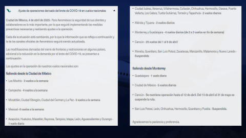  Suspende Aeromexico vuelos a Matamoros y Nuevo Laredo; Reynosa y Tampico tendrán un vuelo diario