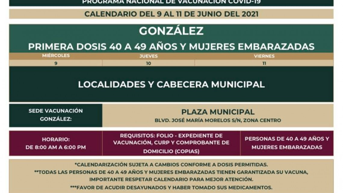 Nuevo Laredo y 9 municipios arrancan esta semana vacunación contra COVID-19 de 40-49 años 